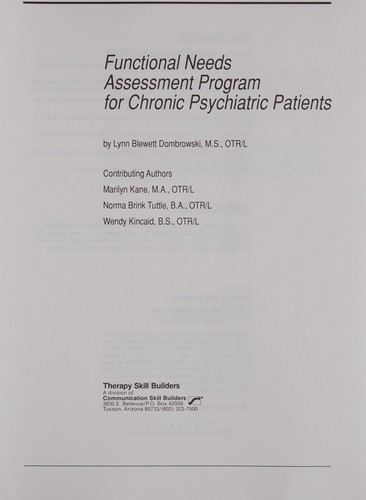 Functional needs assessment program for chronic psychiatric patients
