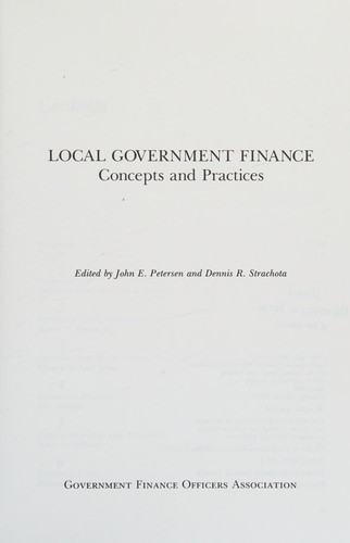 Local Government Finance Concepts and Practices