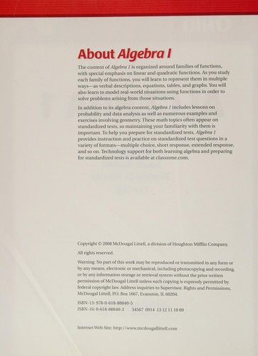 McDougal Littell High School Math Ohio Student Edition Algebra 1