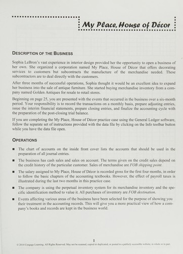 My Place, House of décor Practice Set (with General Ledger CD-ROM)