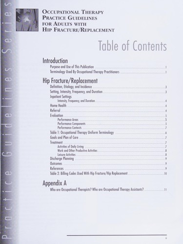Occupational Therapy Practice Guidelines for Adults with Hip Replacement/Fracture (Practice Guidelines Series)