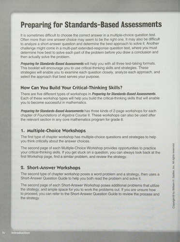 Teacher's Edition - Fundamentals of Algebra - Preparing for Standards-based Assessents
