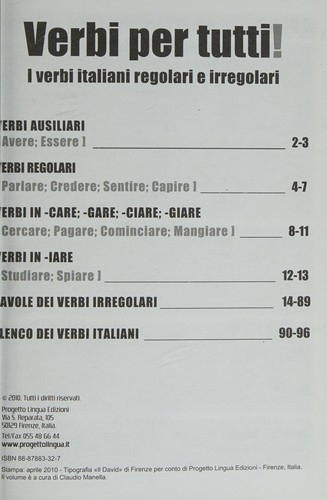 Verbi per tutti. I verbi italiani regolari e irregolari