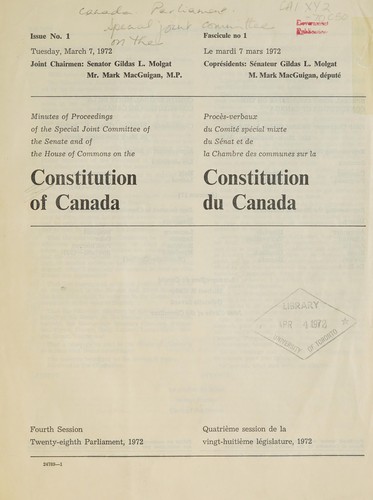 MINUTES OF PROCEEDINGS OF THE SPECIAL JOINT COMMITTEE OF THE SENATE AND HOUSE OF COMMONS ON THE CONSTITUTION OF CANADA