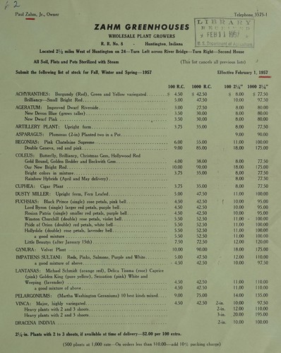 Submit the following list of stock for fall, winter and spring - 1957
