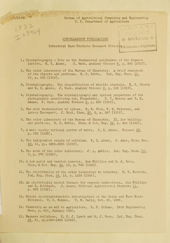 Miscellaneous publications. Industrial farm products research division