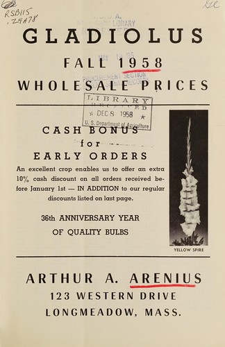 Gladiolus fall 1958 wholesale prices