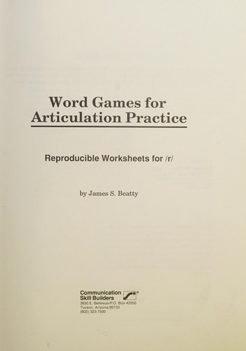Word Games for Articulation Practice Reproducible Worksheets for/l/