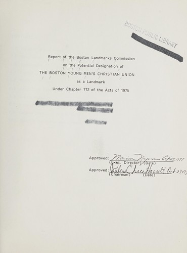 Report of the Boston Landmarks Commission on the potential designation of the Boston Young Men's Christian Union as a landmark under Chapter 772 of the Acts of 1975