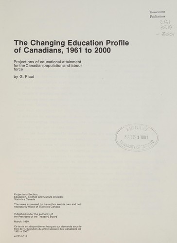 The changing education profile of Canadians, 1961 to 2000