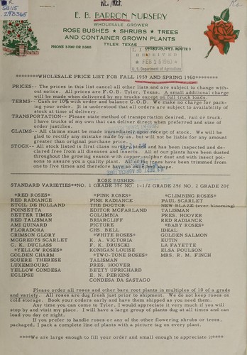 Wholesale price list for fall 1959 and spring 1960