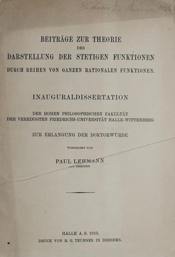 Beiträge zur Theorie der Darstellung der stetigen Funktionen durch Reihen von ganzen rationalen Funktionen