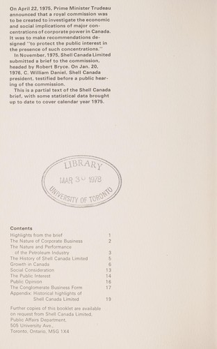 BRIEF TO THE GOVERNMENT OF CANADA ROYAL COMMISSION ON CORPORATE CONCENTRATION SUBMITTED BY SHELL CANADA LIMITED