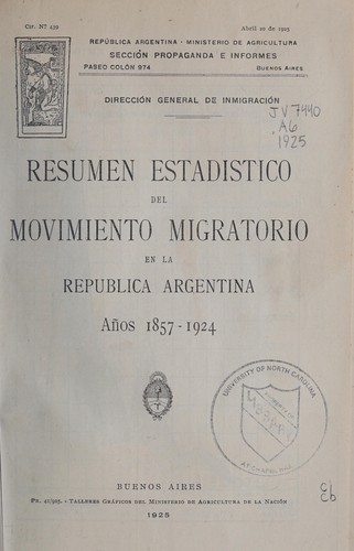 Resumen estad©Ưstico del movimiento migratorio en la Rep©ðblica Argentina
