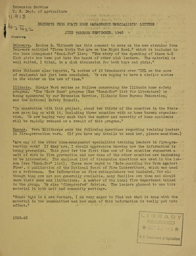 Excerpts from state home management specialists' letters, June through September 1943