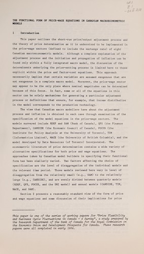 Functional form of price-wage equations in Canadian macroeconometric models