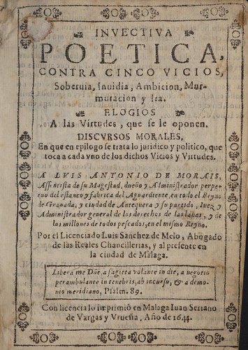 Invectiva poética, contra cinco vicios, soberuia, inuidia, ambicion, murmuracion, y ira