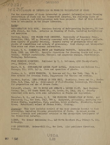 Sources of information on freezing preservation of foods