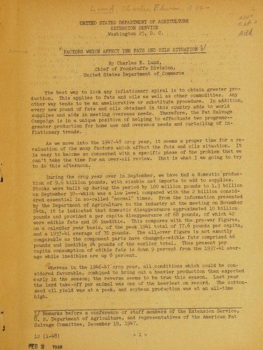 Factors which affect the fats and oils situation