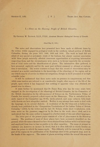 Notes on the Shuswap people of British Columbia