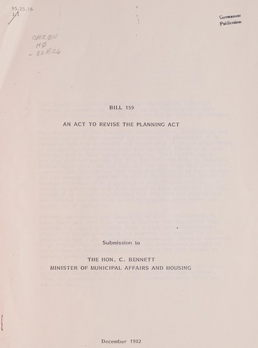 BILL 159 - AN ACT TO REVISE THE PLANNING ACT