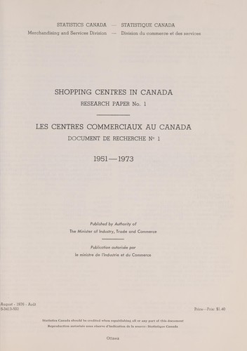 Shopping centres in Canada, 1951-1973 =