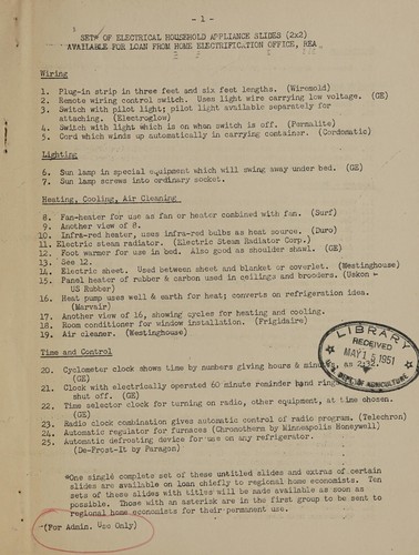 Set of electrical household appliance slides (2x2) available for loan from Home Electrification Office, REA
