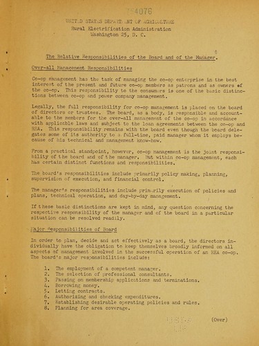 The relative responsibilities of the board and the manager [of a cooperative]