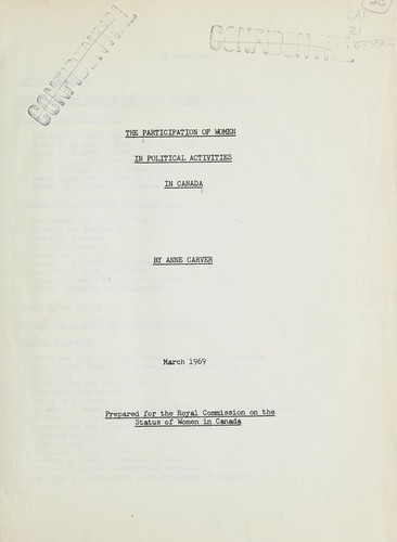 PARTICIPATION OF WOMEN IN POLITICAL ACTIVITIES IN CANADA