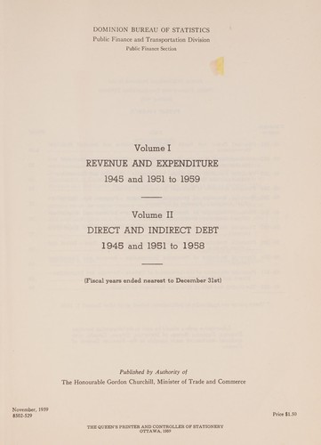 Comparative statistics of public finance, 1945 and 1951 to 1959 (fiscal years ended nearest to December 31st)