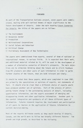 Future scenarios for Ontario