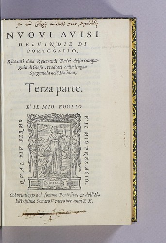 Nuoui auisi dell'Indie di Portogallo, riceuuti dalli reuerendi padri della Compagnia di Giesu