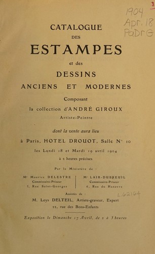 Catalogue des estampes et des dessins anciens et modernes