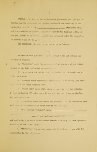 Form for national marketing agreement for milk