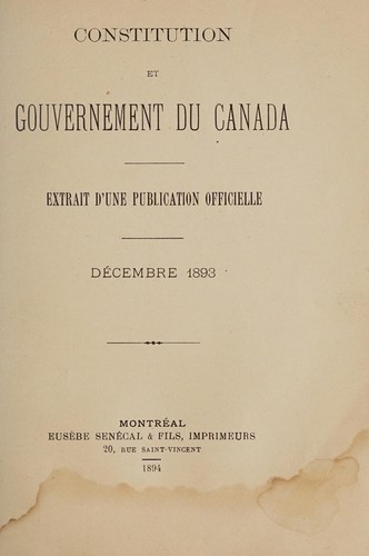 Constitution et gouvernement du Canada