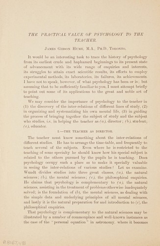 The practical value of psychology to the teacher