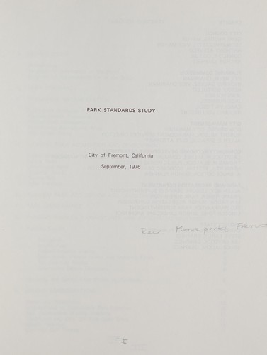 Park standards study, City of Fremont, California