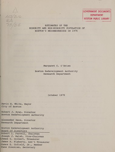 Estimates of the minority and non-minority population of Boston's neighborhoods in 1976