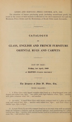 Catalogue of glass ... French and English furniture ... Oriental rugs and carpets