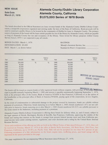 $1,075,000, Series of 1978 bonds