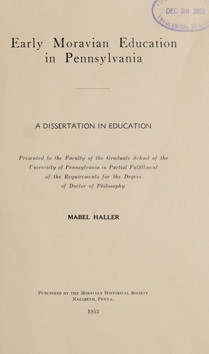 Early Moravian education in Pennsylvania.