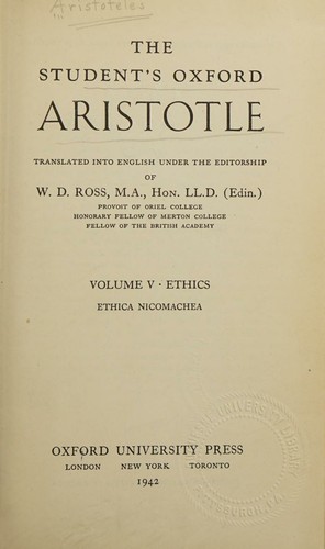 The Student's Oxford Aristotle, Vol. V. Ethics Ethica Nicomachea.