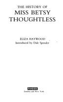 The history of Miss Betsy Thoughtless
