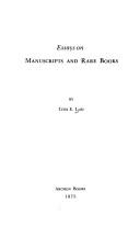 Essays on manuscripts and rare books