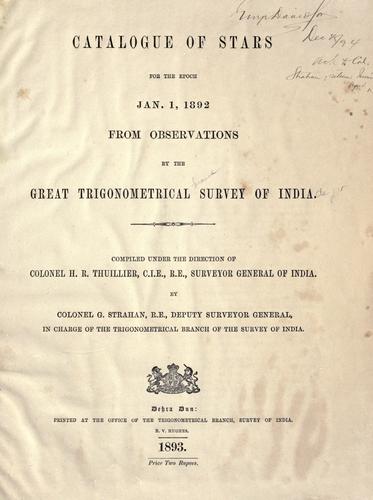 Catalogue of stars for the epoch Jan. 1, 1892 from observations by the Great trigonometrical survey of India.