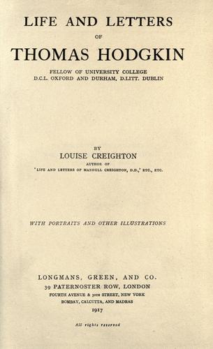 Life and letters of Thomas Hodgkin ...