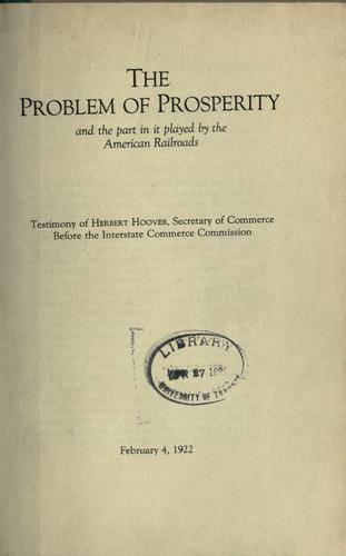 The problem of prosperity and the part in it played by the American railroads