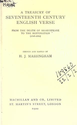 A treasury of seventeenth century English verse from the death of Shakespeare to the restoration (1616-1660)