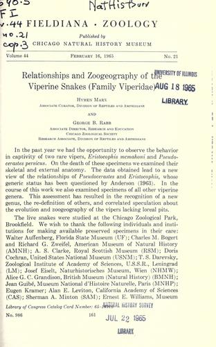Relationships and zoogeography of the viperine snakes, family Viperidae