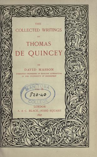 The collected writings of Thomas De Quincey